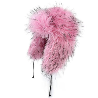 Fashion Fluffy Popular Russian Female round Cap Faux Fur Hats Winter Hats for Women Faux Raccoon Fur Beanies Faxu Fox Bomber Hat