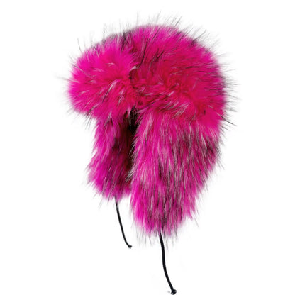 Fashion Fluffy Popular Russian Female round Cap Faux Fur Hats Winter Hats for Women Faux Raccoon Fur Beanies Faxu Fox Bomber Hat